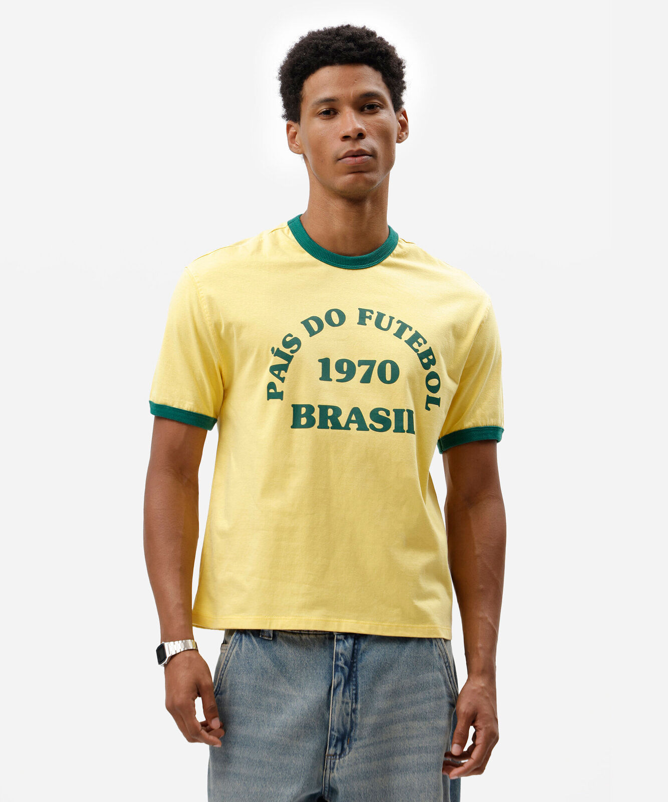 camiseta masculina de algodão manga curta brasil amarela
