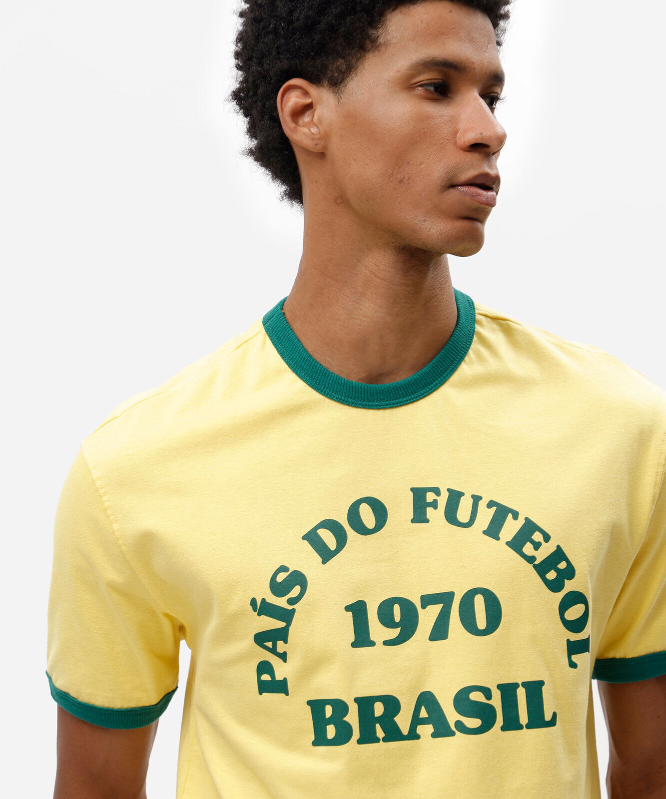 camiseta masculina de algodão manga curta brasil amarela