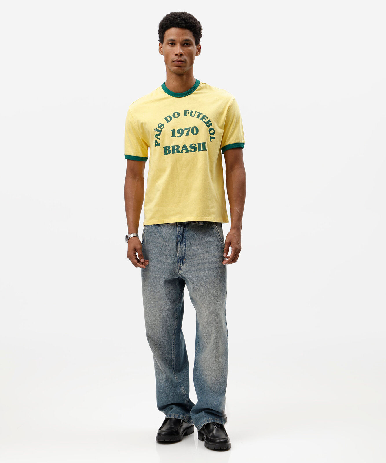 camiseta masculina de algodão manga curta brasil amarela
