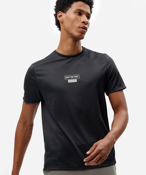 camiseta esportiva masculina manga curta estampada preta