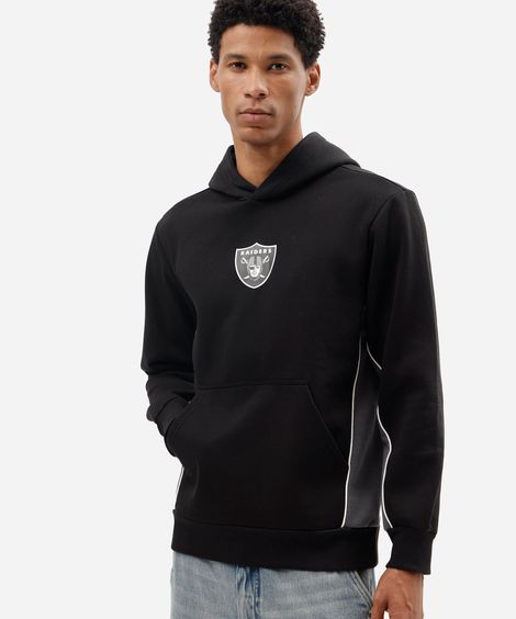 blusão masculino de moletom com recortes e capuz raiders nfl preto