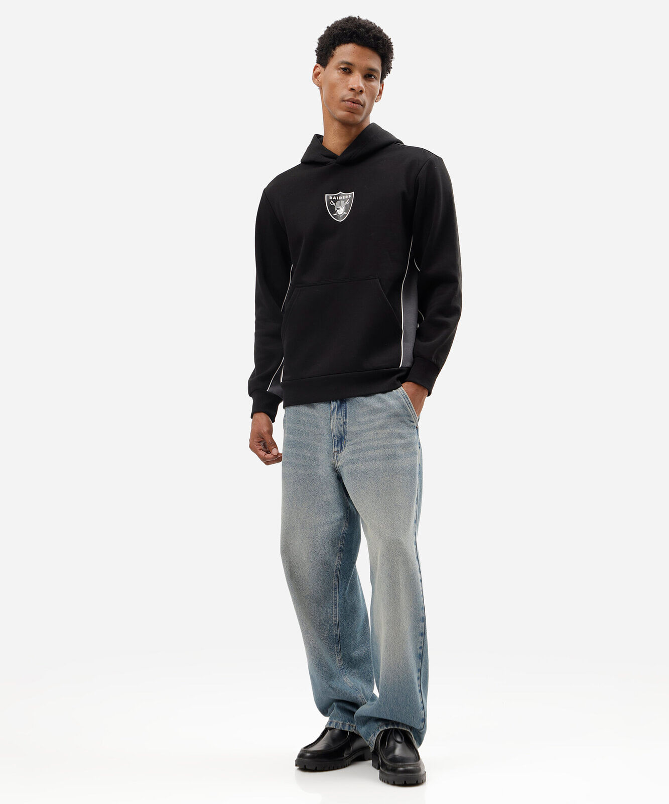 blusão masculino de moletom com recortes e capuz raiders nfl preto