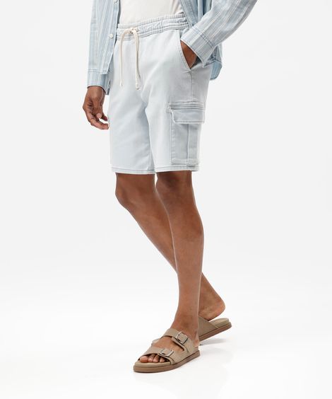 bermuda cargo masculina jeans cós elástico azul