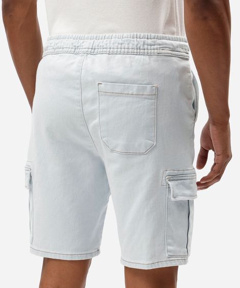 bermuda cargo masculina jeans cós elástico azul