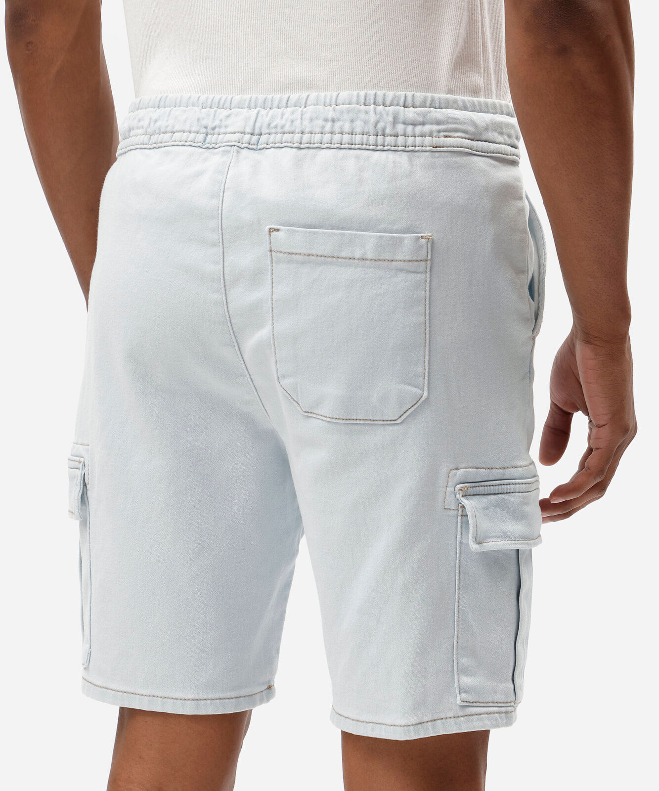 bermuda cargo masculina jeans cós elástico azul