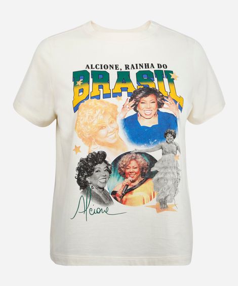 camiseta feminina de algodão manga curta alcione plus size off white