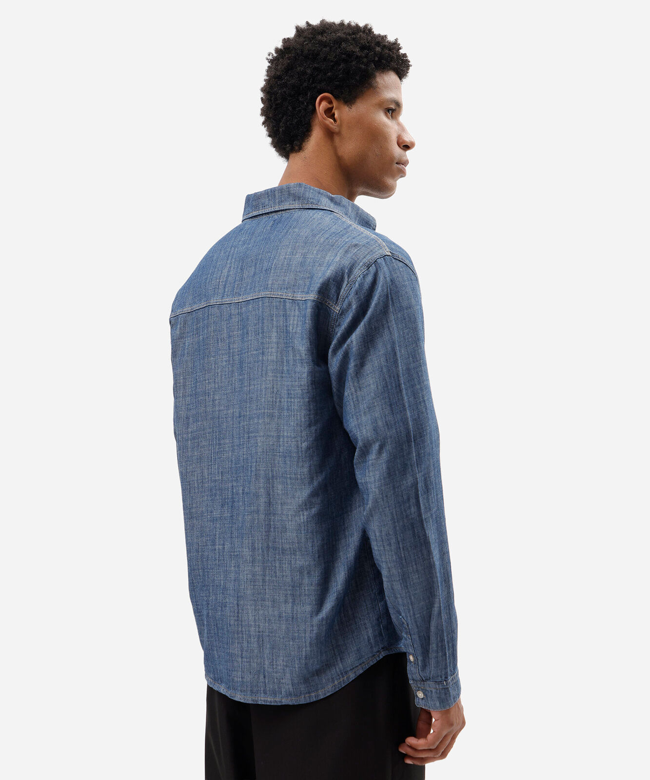 camisa masculina jeans manga longa azul