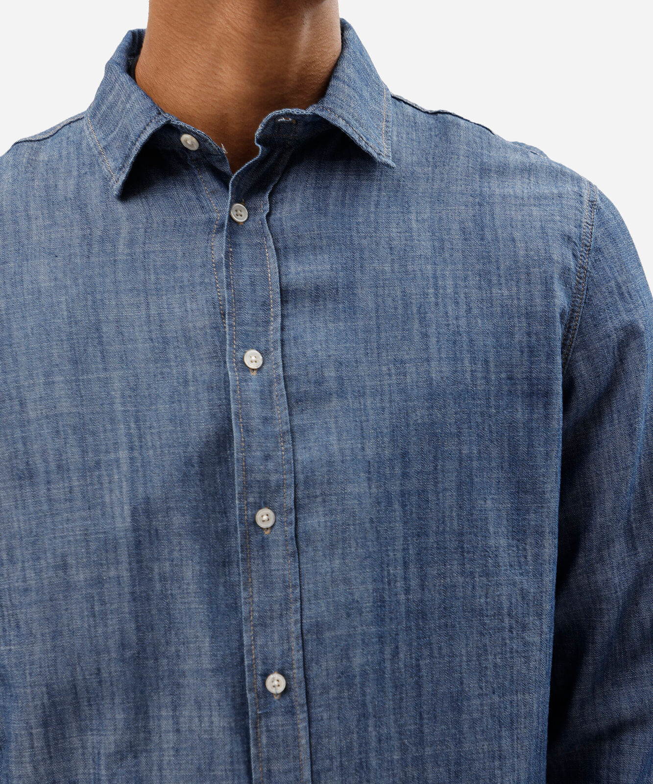 camisa masculina jeans manga longa azul