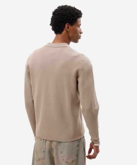 cardigan masculino de tricot com gola e zíper bege