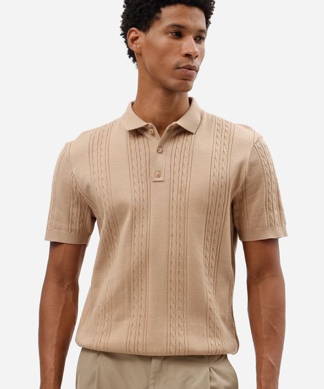 polo box fit masculina texturizada bege