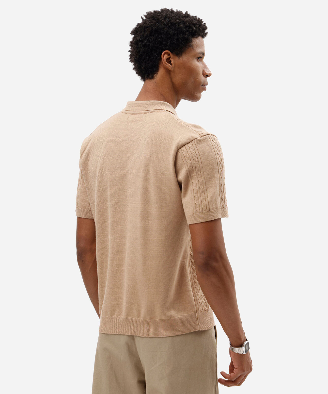 polo box fit masculina texturizada bege