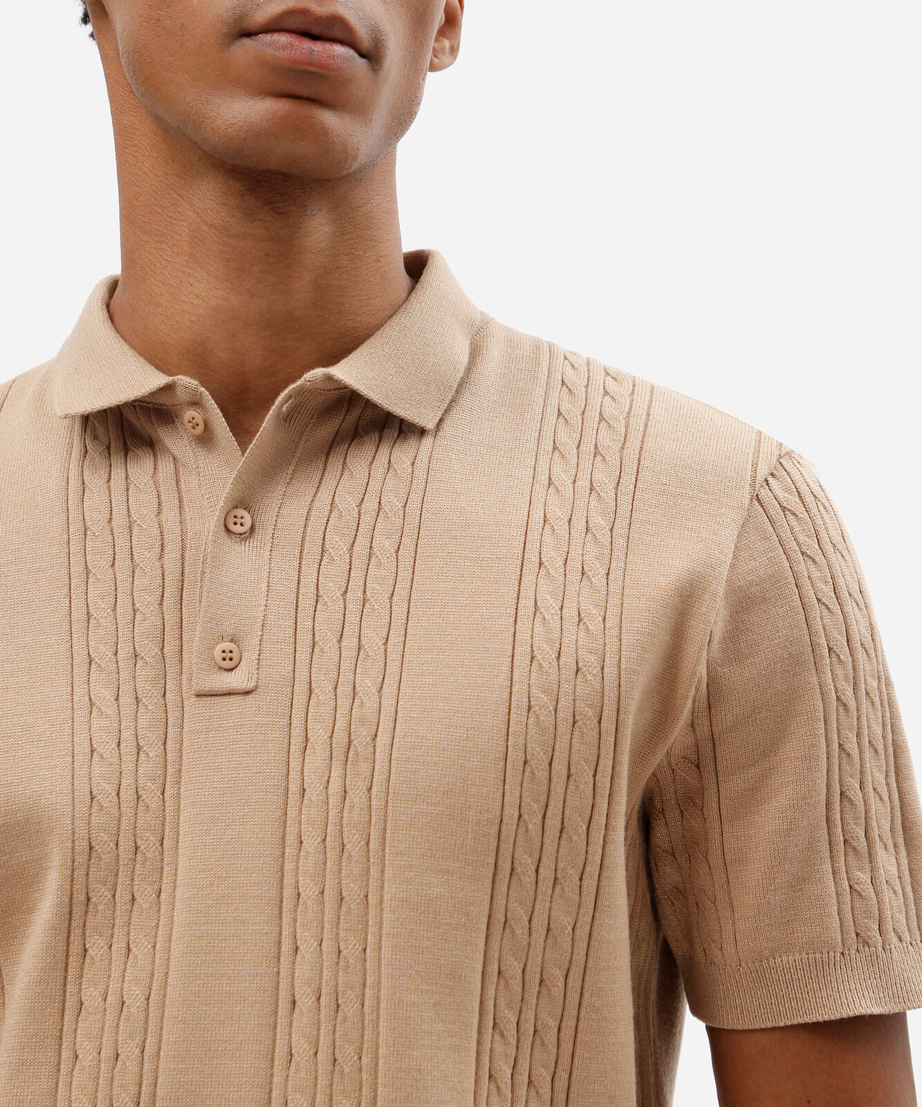 polo box fit masculina texturizada bege