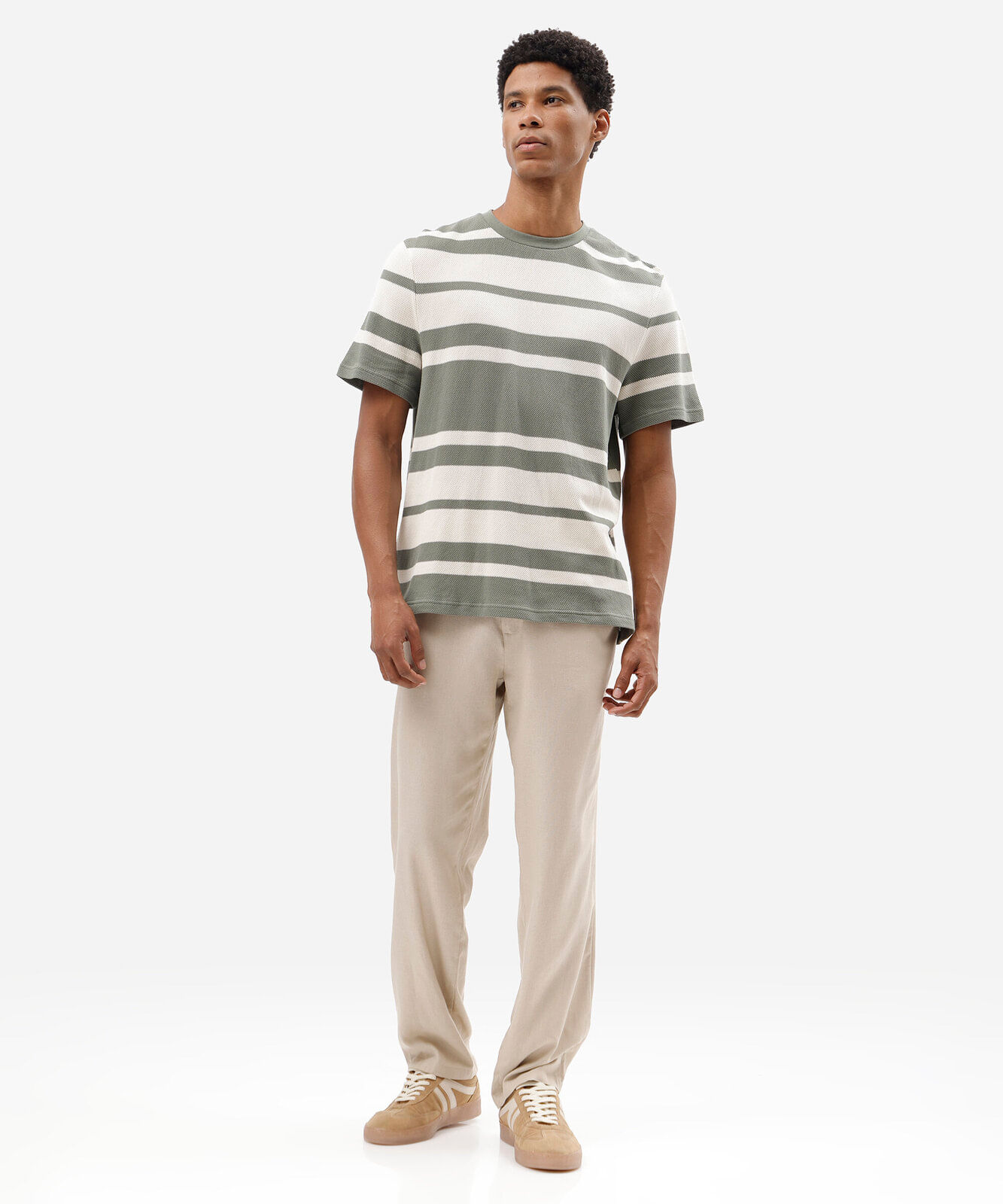 camiseta masculina de algodão manga curta texturizada listrada verde