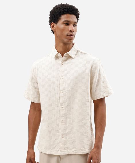 camisa masculina de algodão manga curta texturizada bege