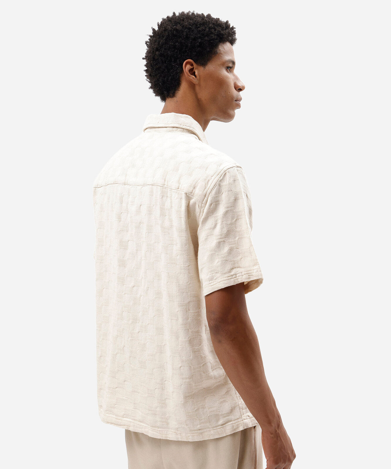 camisa masculina de algodão manga curta texturizada bege
