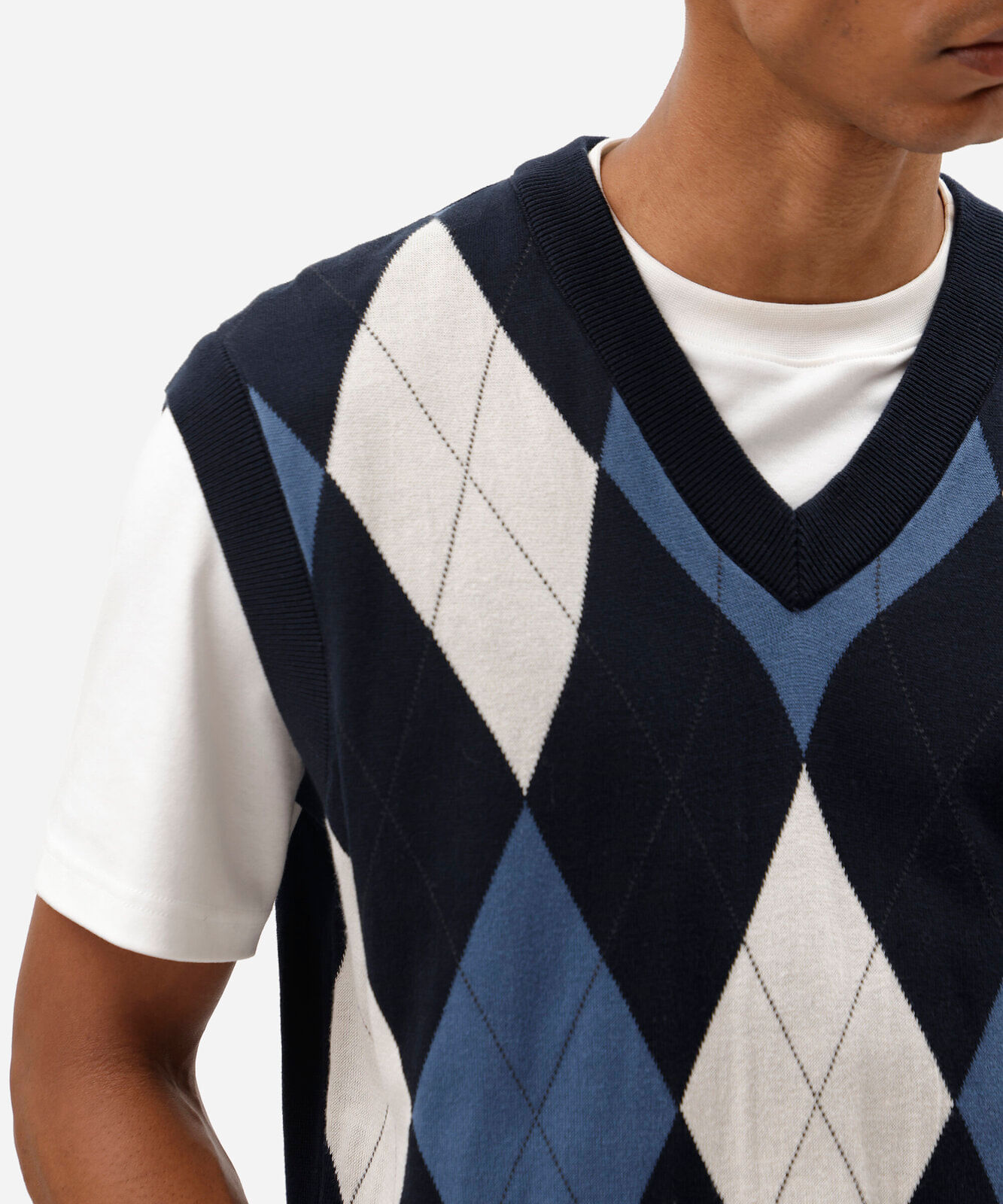 colete masculino de tricot xadrez argyle azul
