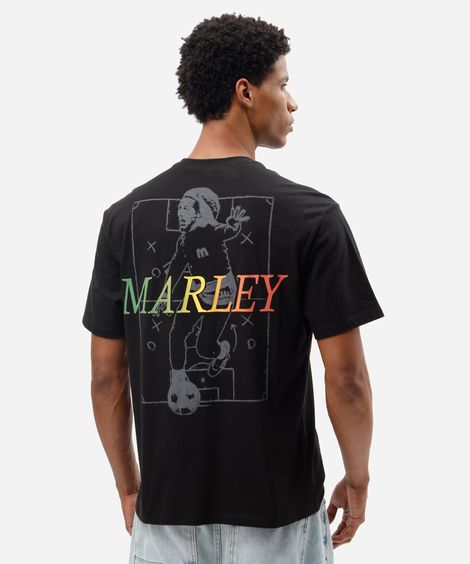 camiseta masculina de algodão manga curta bob marley preta