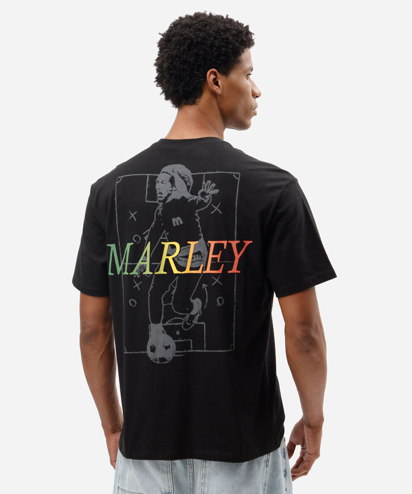camiseta masculina de algodão manga curta bob marley preta