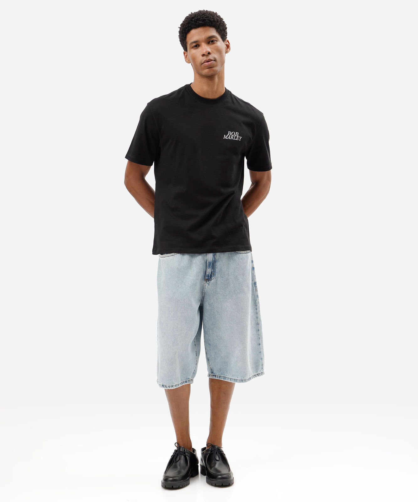 camiseta masculina de algodão manga curta bob marley preta