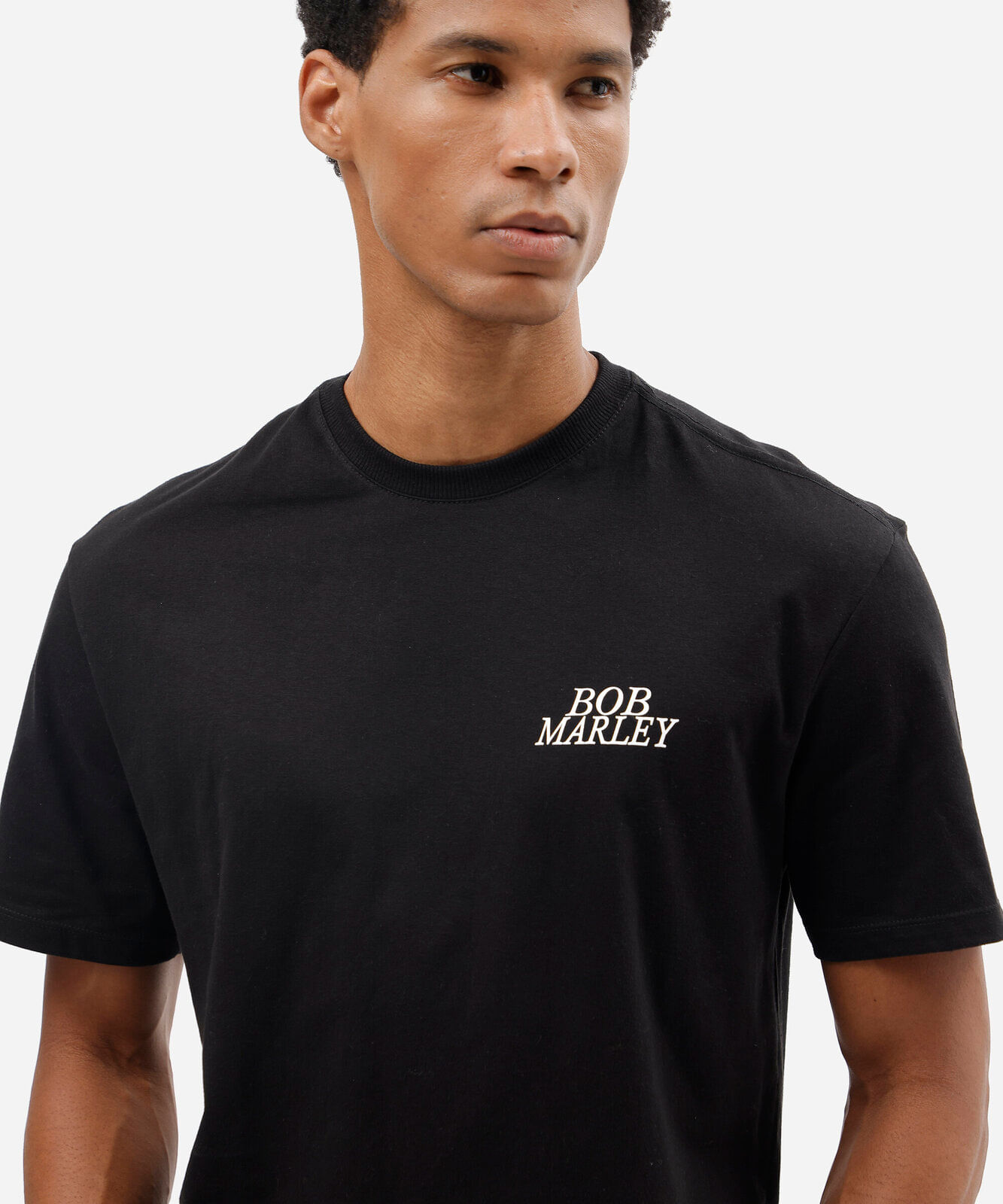camiseta masculina de algodão manga curta bob marley preta