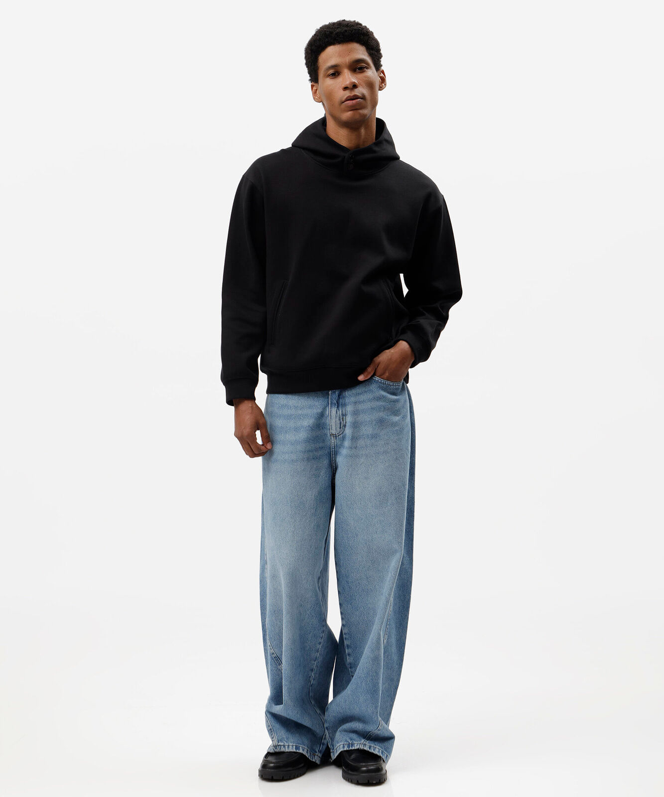 blusão oversized masculino de moletom com capuz preto