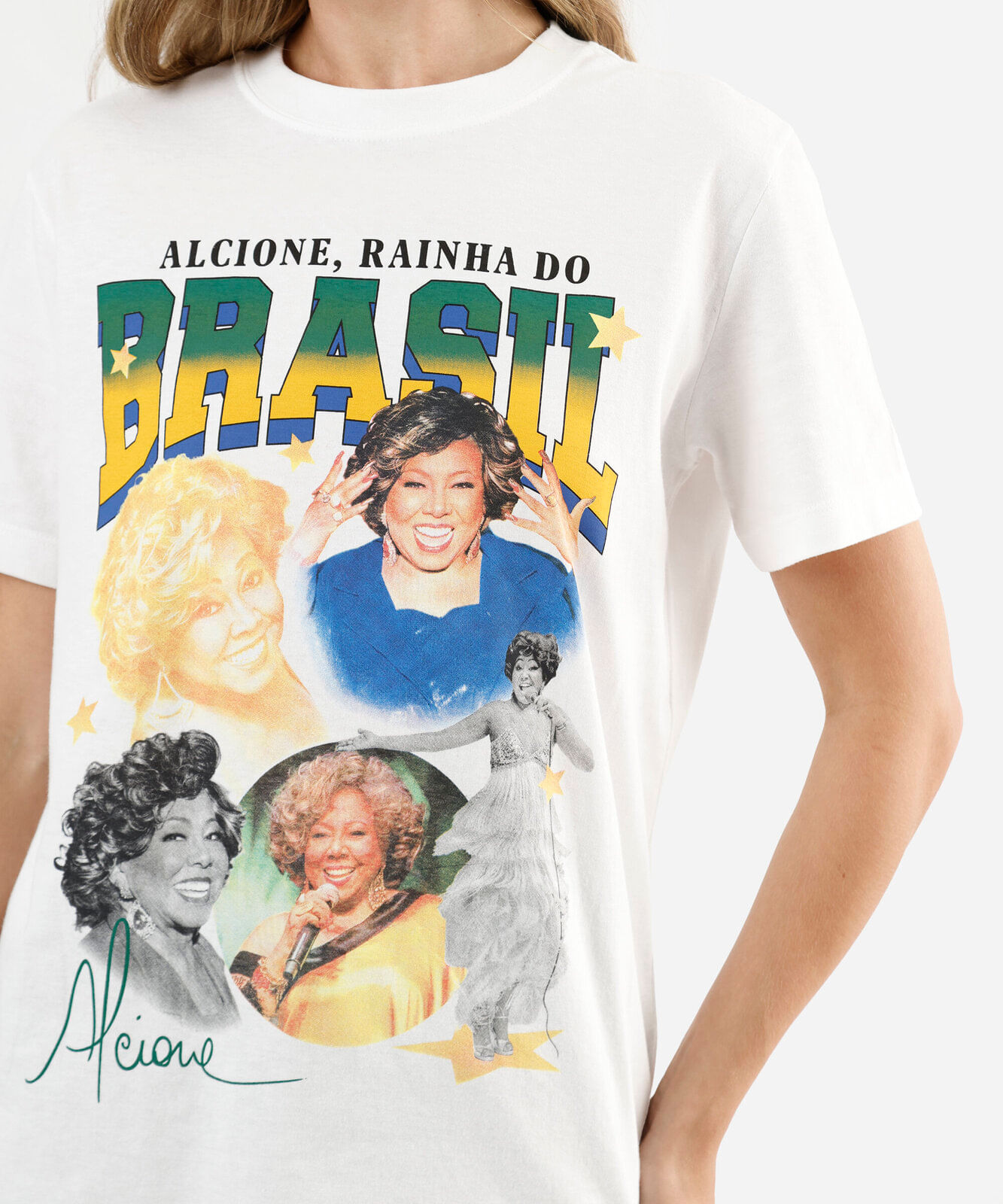 camiseta feminina de algodão manga curta alcione off white