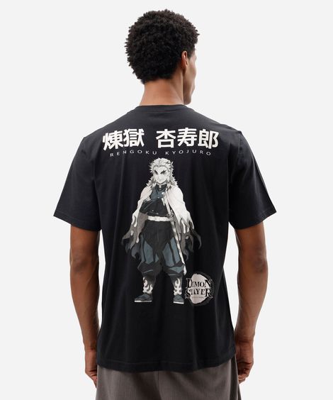 camiseta masculina de algodão manga curta demon slayer preta