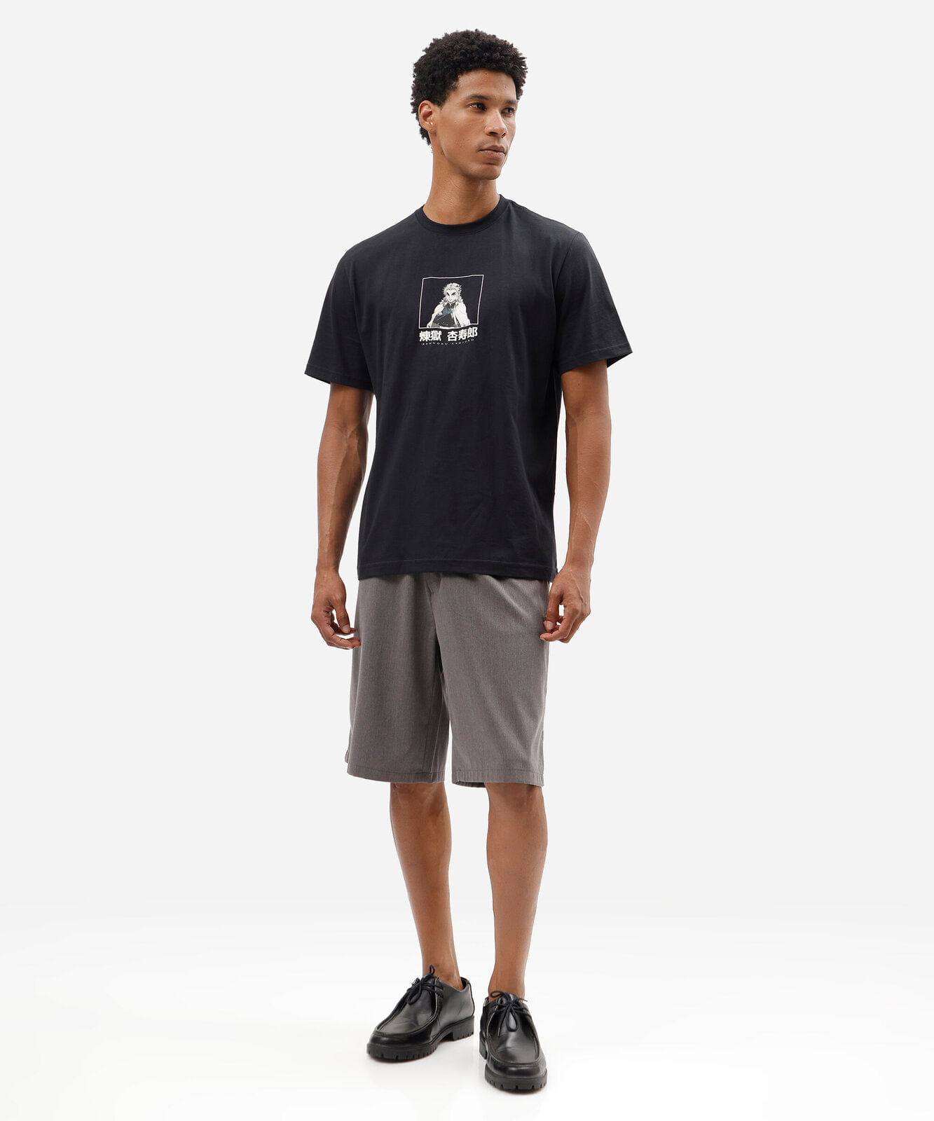 camiseta masculina de algodão manga curta demon slayer preta