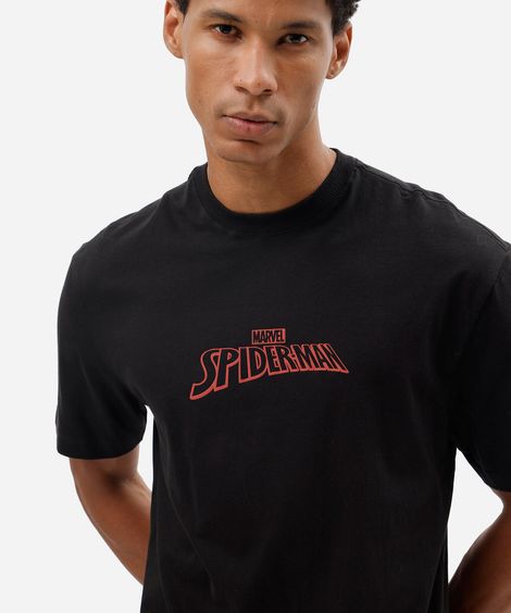 camiseta masculina de algodão manga curta homem aranha preta