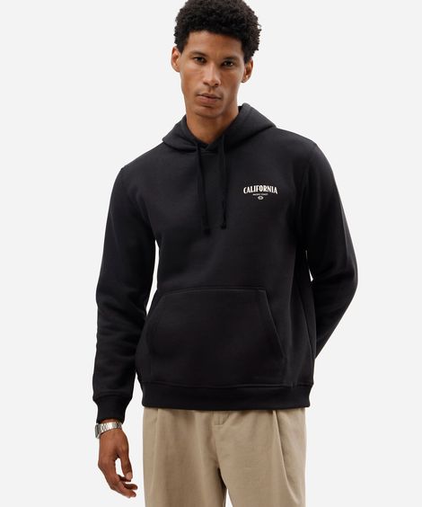blusão masculino de moletom com capuz estampado preto