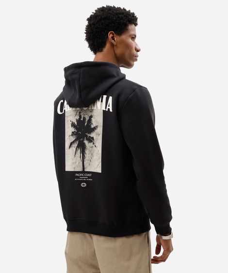 blusão masculino de moletom com capuz estampado preto