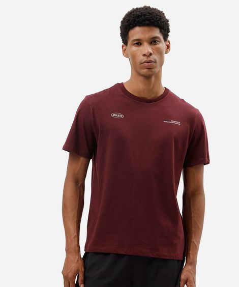 camiseta esportiva masculina manga curta estampada vinho