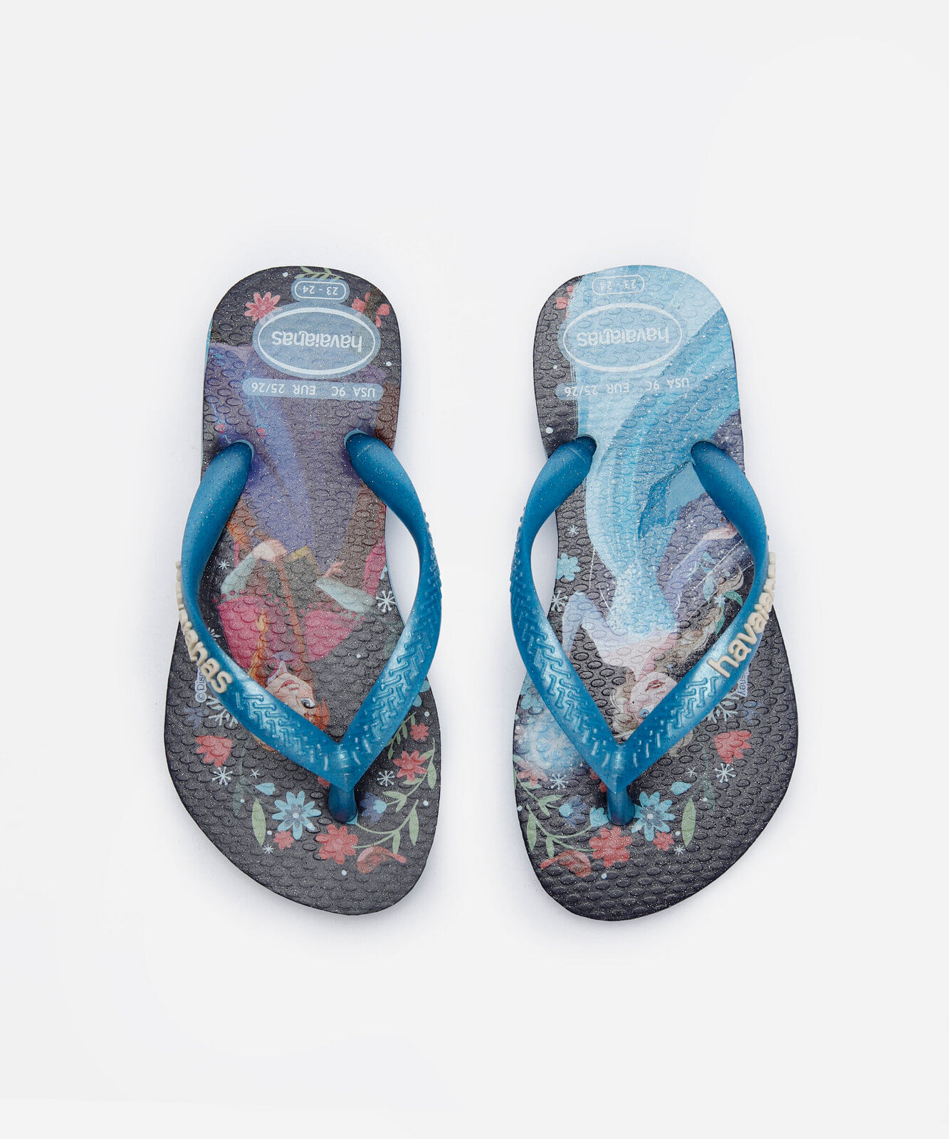chinelo infantil havaianas frozen com glitter azul