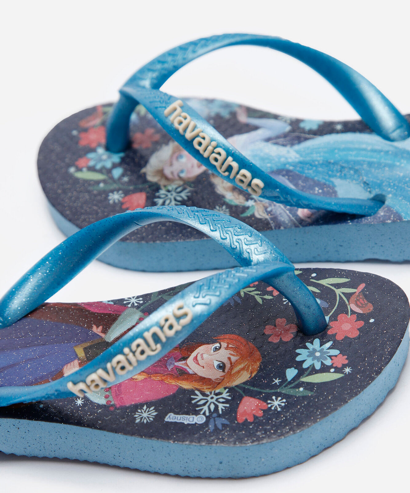 chinelo infantil havaianas frozen com glitter azul