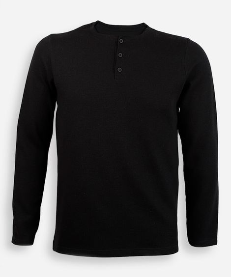 camiseta juvenil com botões manga longa preta