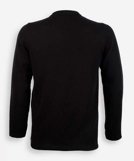 camiseta juvenil com botões manga longa preta