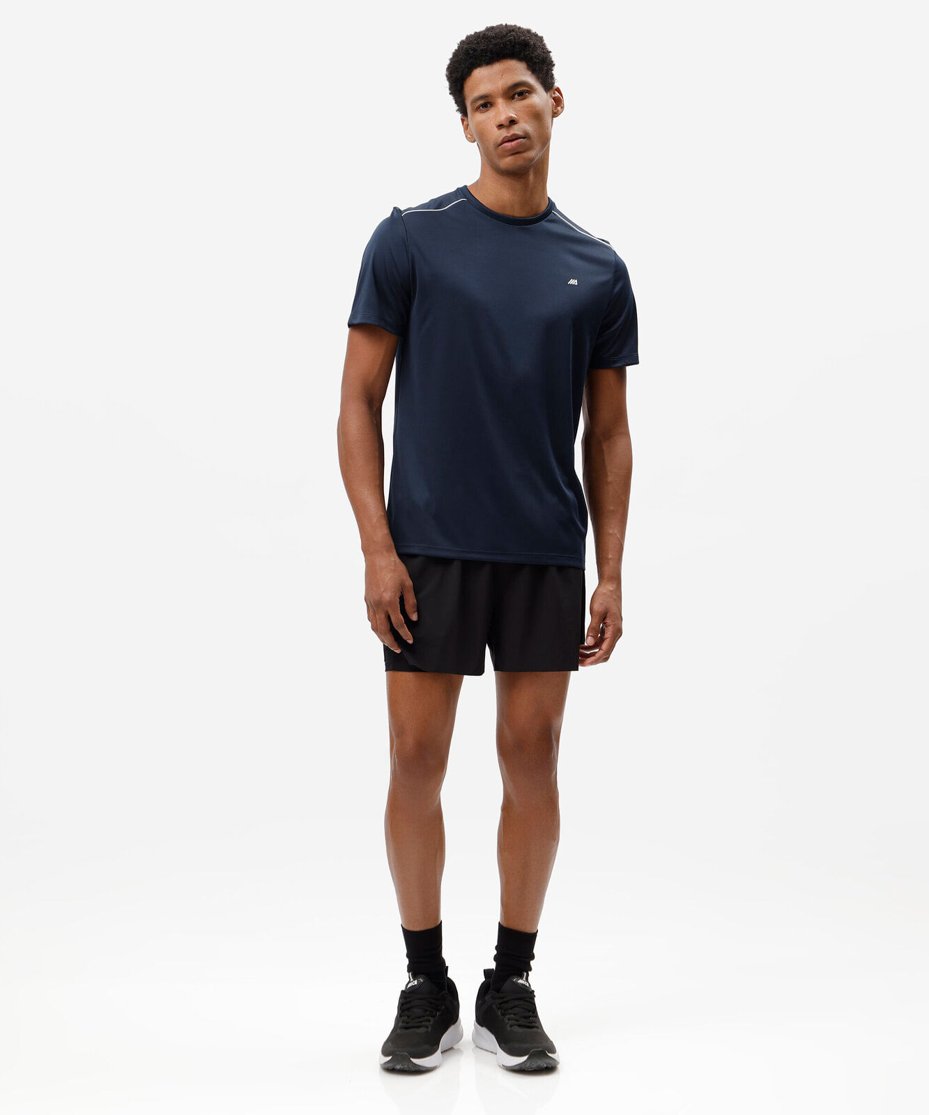 camiseta esportiva masculina manga curta com nervuras azul