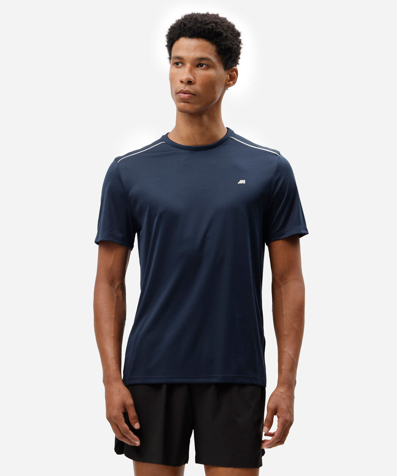 camiseta esportiva masculina manga curta com nervuras azul