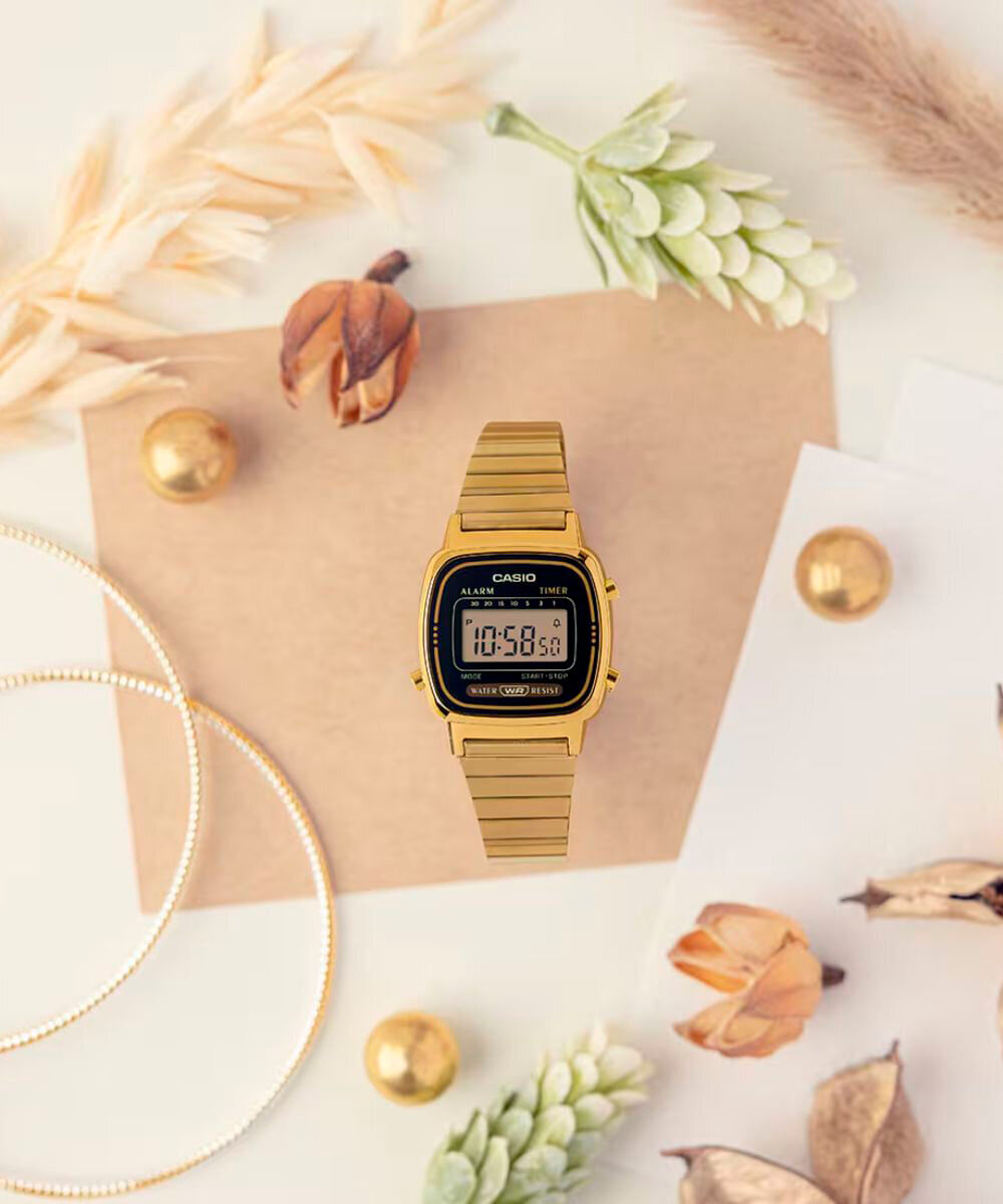 relógio feminino casio digital la670wga 1df sc dourado