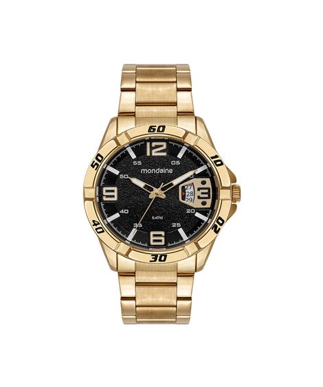 kit relógio masculino mondaine analógico calendário 33029gpmvde1ka dourado
