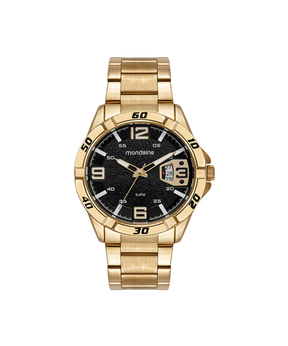 kit relógio masculino mondaine analógico calendário 33029gpmvde1ka dourado
