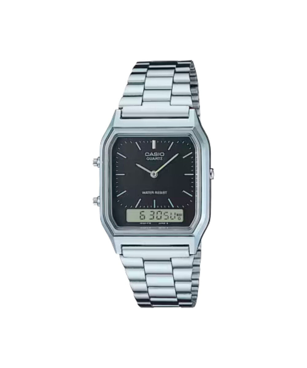 relógio masculino casio analógico digital aq 230a 1dmq sc prateado