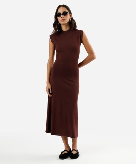 vestido midi feminino de tricot gola alta vinho