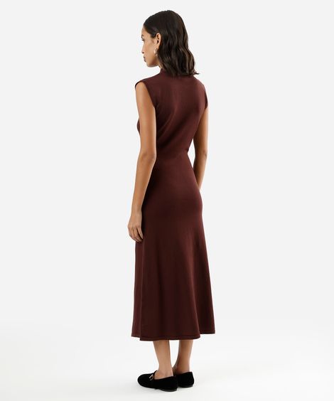 vestido midi feminino de tricot gola alta vinho