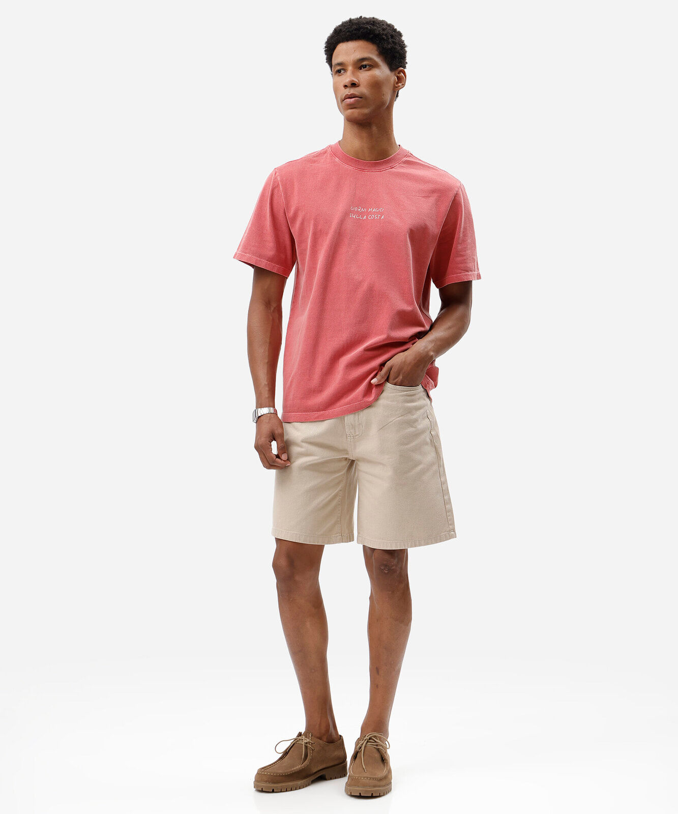 bermuda reta masculina de sarja bege