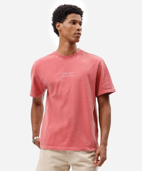 camiseta masculina de algodão manga curta estampada estonada  rosa