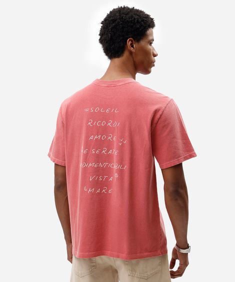camiseta masculina de algodão manga curta estampada estonada  rosa
