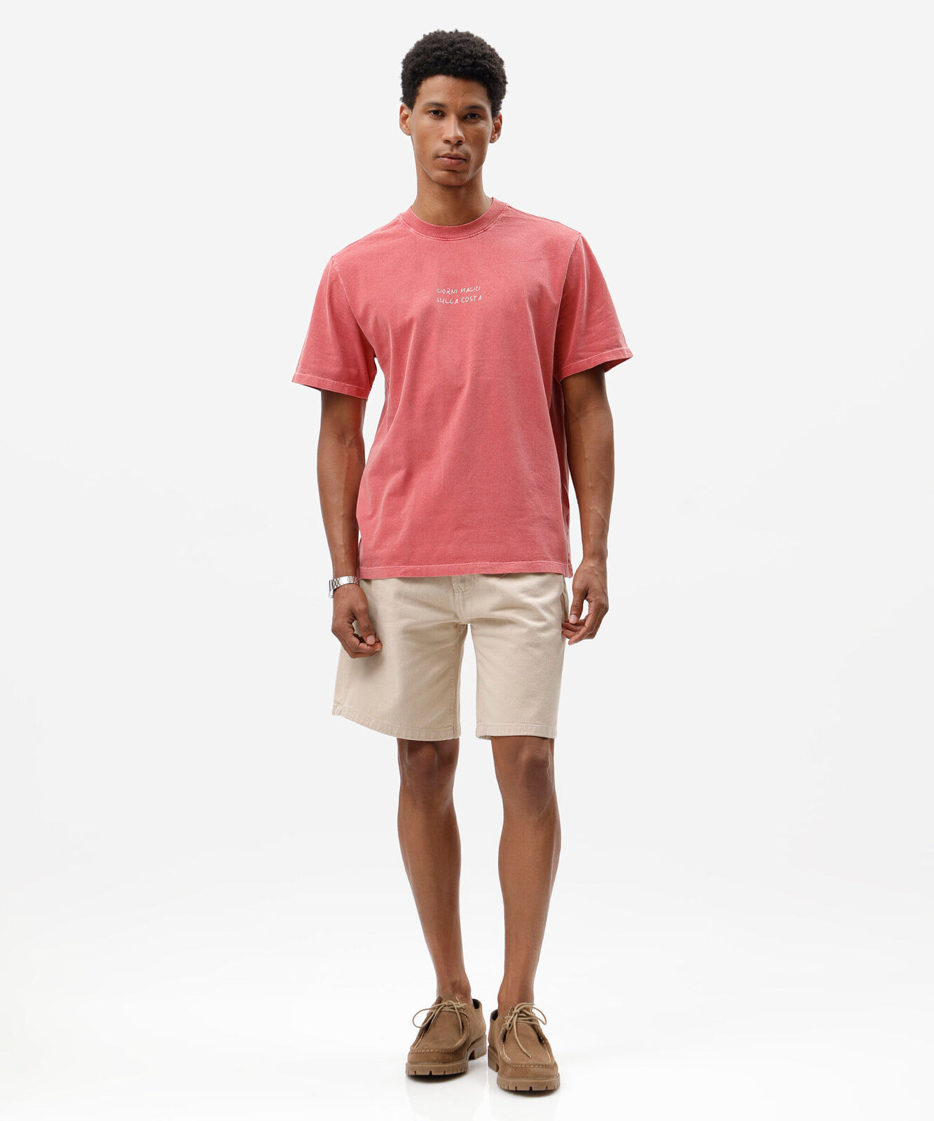 camiseta masculina de algodão manga curta estampada estonada  rosa