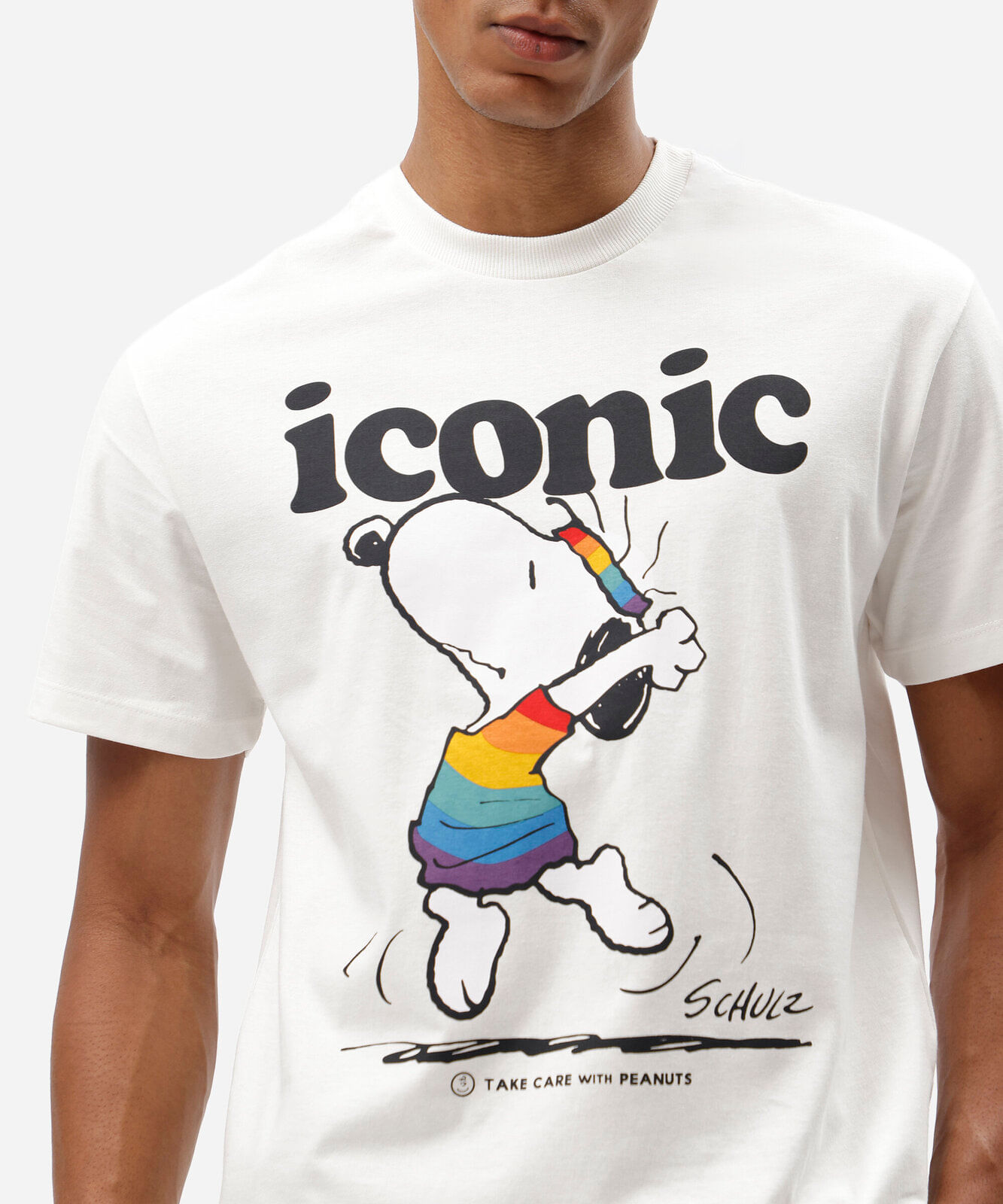camiseta masculina de algodão manga curta snoopy off white