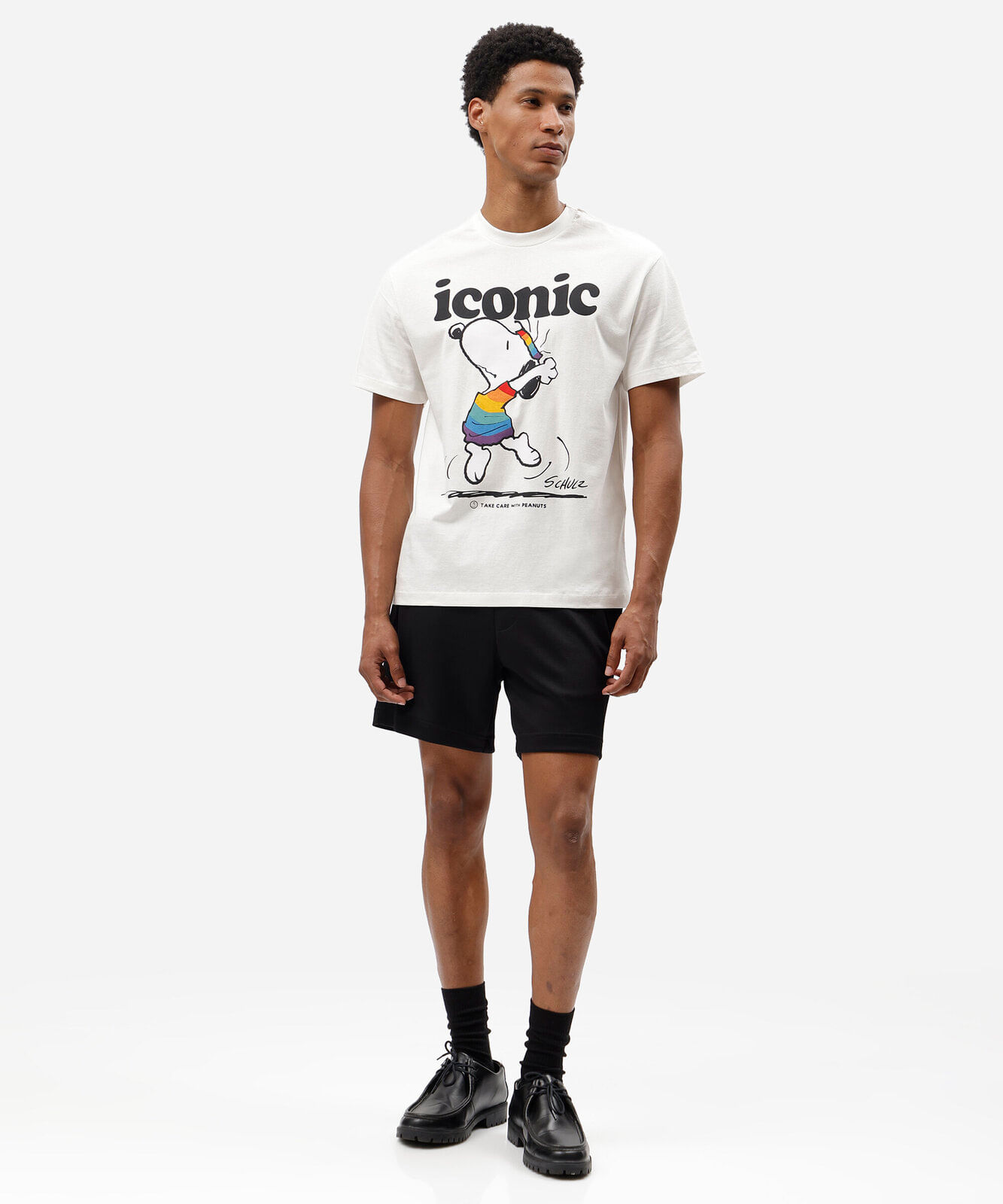 camiseta masculina de algodão manga curta snoopy off white